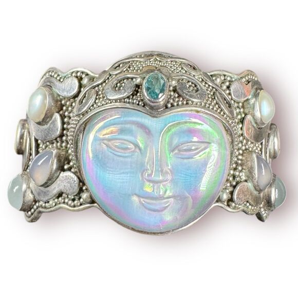 Sajen Carved Welo Opal Moon Cuff Bracelet "Keeper of the Moon" Vintage RARE - Picture 1 of 8